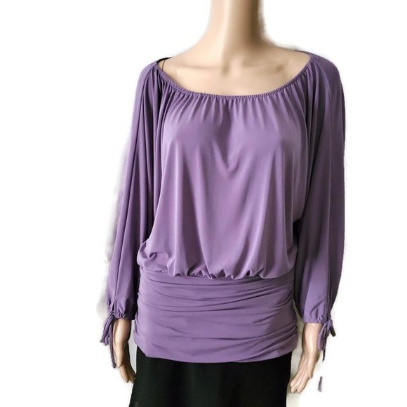 Worthington Women’s 3/4 Balloon Sleeve Ruched Blouse Purple Size Large - Picture 2 of 10